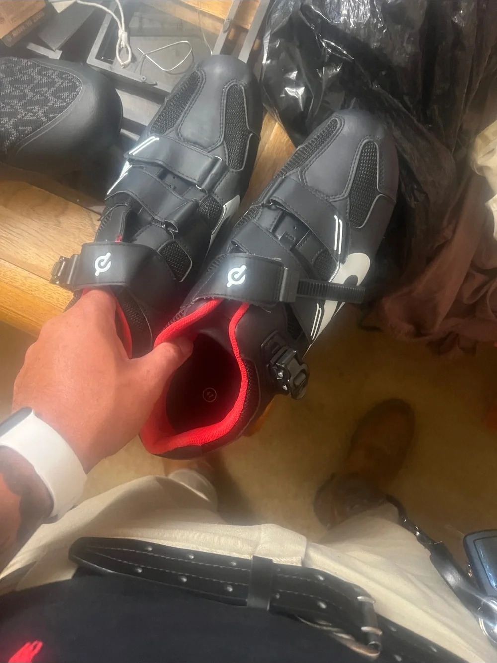 Peloton Men's Black Cycling Shoes with Red Lining